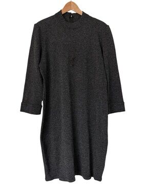 𝅺TOULA Vintage Wool Blend Sweater Dress Cuffed Sleeve Hand Knit Grey *FLAW*